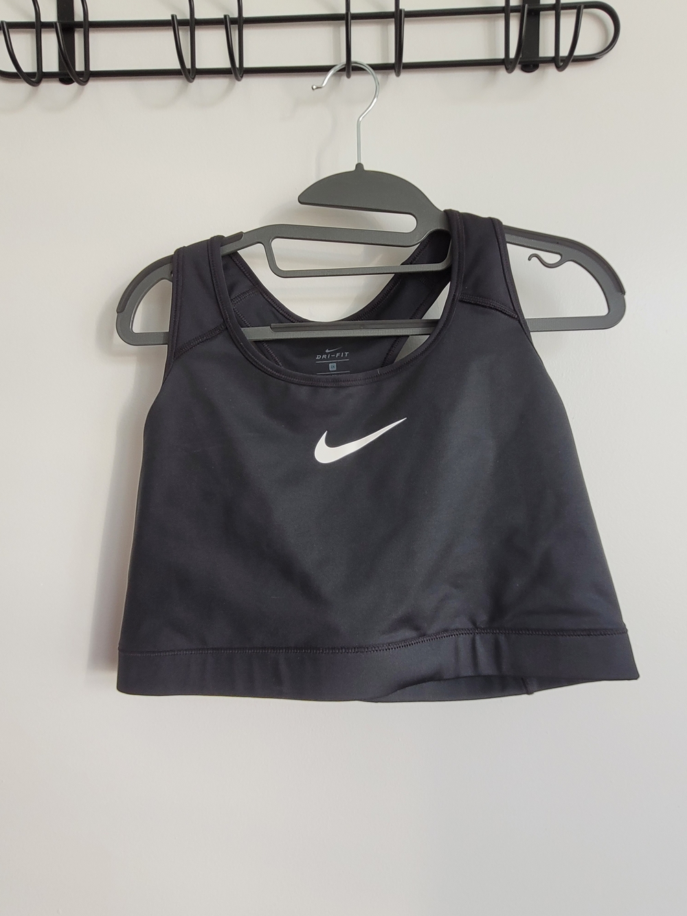 Nike Black Dri-FIT Sports Bra Crop Top with White Swoosh